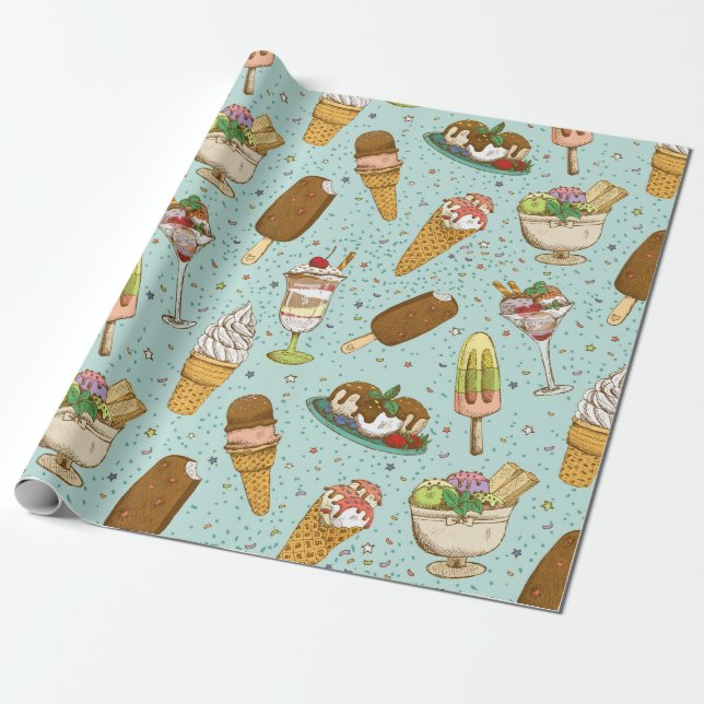 Vintage Ice Cream Wrapping Paper (Unrolled)