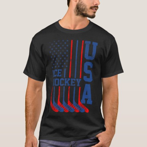 Vintage Ice Hockey 4th Of July Men Usa American Fl T_Shirt