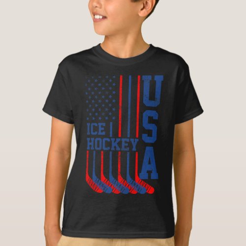 Vintage Ice Hockey 4th Of July Men Usa American Fl T_Shirt