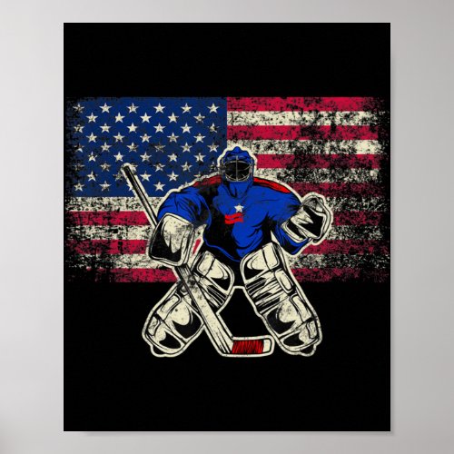 Vintage Ice Hockey Goalie  USA Flag Gift For Goali Poster