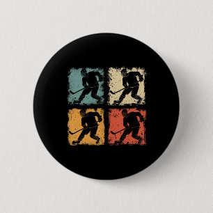 Vintage Ice Hockey Player Clic Retro Style Graphic Button