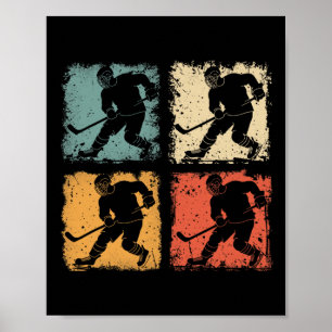 Vintage Ice Hockey Player Clic Retro Style Graphic Poster