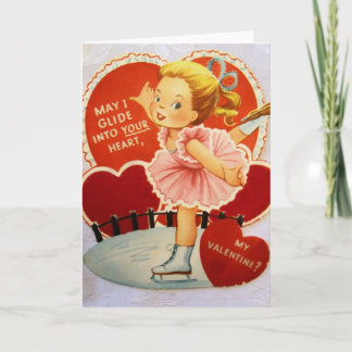 Vintage Ice Skater Valentine Holiday Card