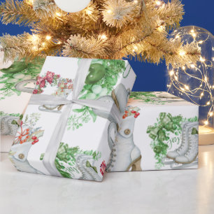 Vintage Ice Skates Red &Green Wrapping Paper