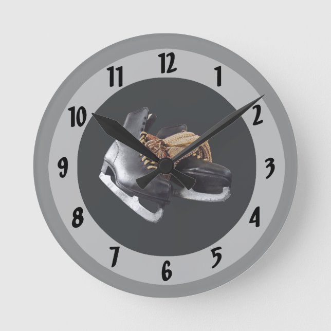 Vintage Ice Skates Round Clock (Front)