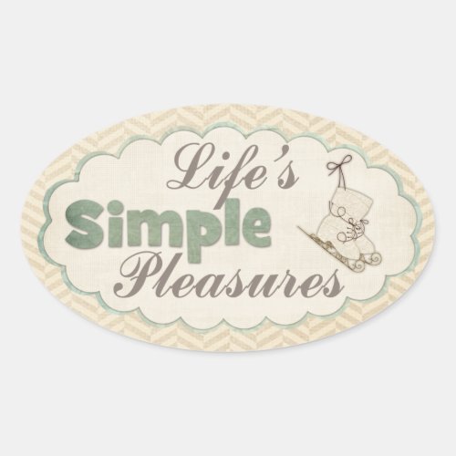 Vintage ice skates winter quote simple pleasures  oval sticker