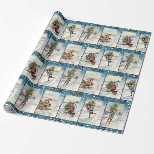 Vintage Ice_Skating Angels Wrapping Paper