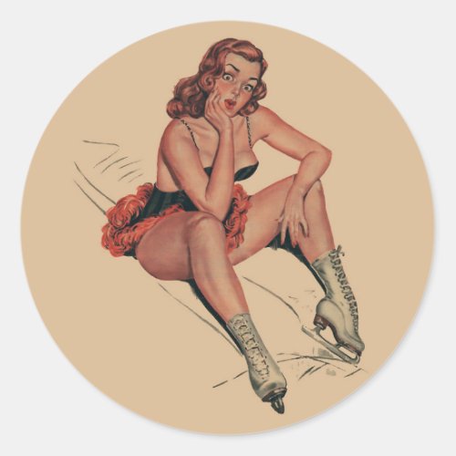  Vintage Ice Skating pin up girl   Classic Round Sticker