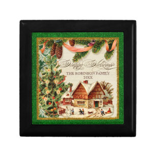 Vintage Ice Skating Ski Lodge Christmas Tree Box