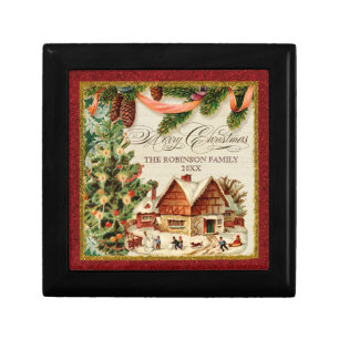 Vintage Ice Skating Ski Lodge Christmas Tree Box