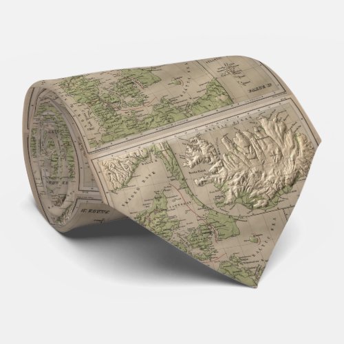 Vintage Iceland and Denmark Physical Map 1880 Neck Tie