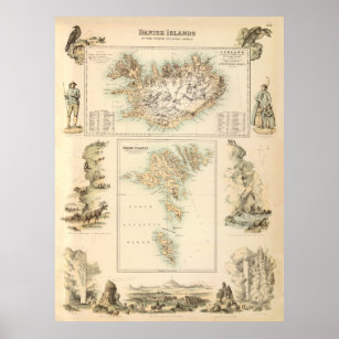 Vintage Iceland & Faroe Islands Map (1872) Poster