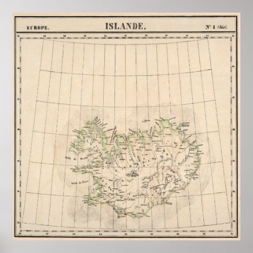 Vintage Iceland Map 1827 Poster
