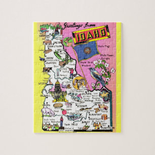 Vintage Idaho Postcard Map Jigsaw Puzzle
