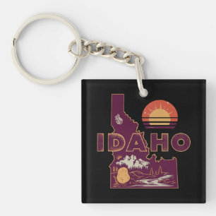 Vintage Idaho Travel Map Retro American State Keychain