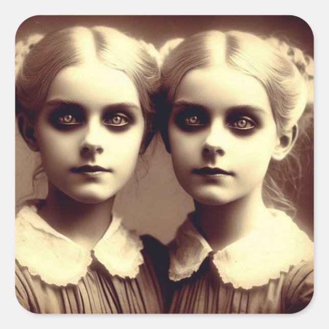 Vintage Identical Twins Spooky Antique Square Sticker (Front)