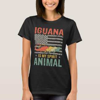 Vintage Iguana Is My Spirit Animal American Flag T-Shirt