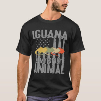 Vintage Iguana Is My Spirit Animal American Flag T-Shirt