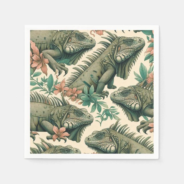 Vintage Iguana Pattern Napkins (Front)