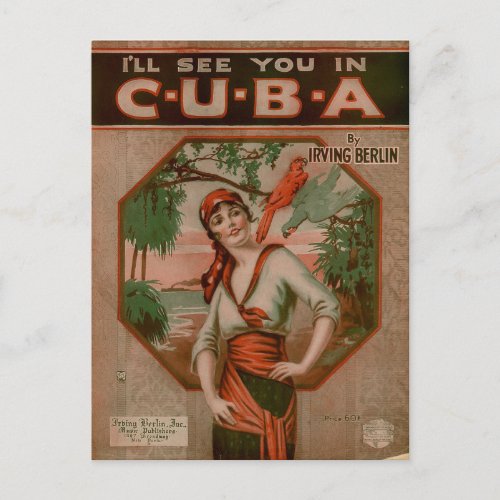 Vintage Ill See You in Cuba Travel Postcard