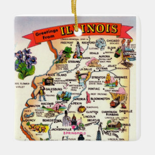 Vintage Illinois Map Ceramic Ornament