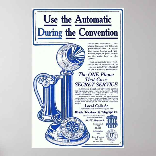 Vintage Illinois Telephone Advertisment Poster (Front)