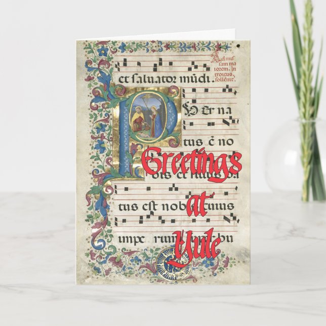 Vintage illuminated Yuletide script Card (Front)