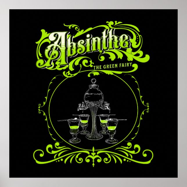 Vintage Illustrated Absinthe Set Poster (Front)