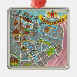 Vintage Illustrated Amsterdam Map Ornament