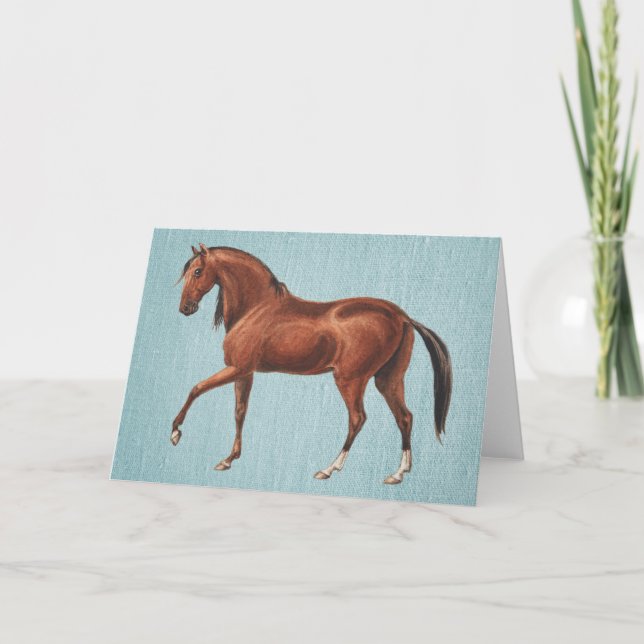 Vintage Illustrated Bay Horse Art Note Card (Front)