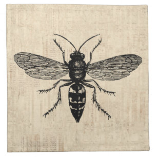 Vintage Illustrated Bee Art Script Paper Style Cloth Napkin