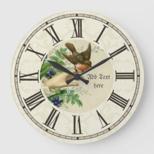 Vintage Illustrated Bird Ornithology Personalized Large Clock