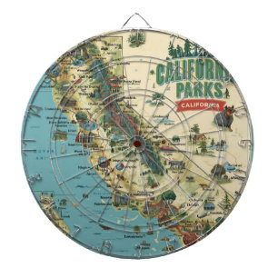 Vintage Illustrated California Parks Map Art Dart Board
