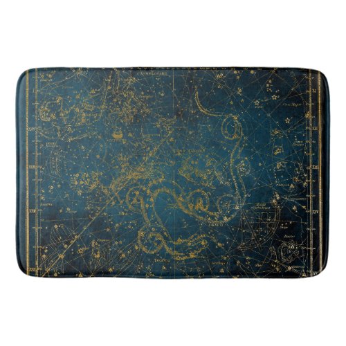Vintage Illustrated Dark Blue  Gold Star Map Bath Mat