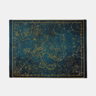 Vintage Illustrated Dark Blue & Gold Star Map Doormat