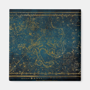Vintage Illustrated Dark Blue & Gold Star Map Magnet
