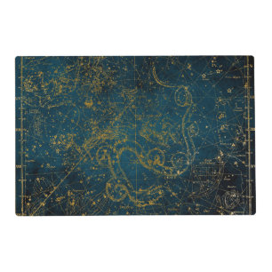 Vintage Illustrated Dark Blue & Gold Star Map Placemat