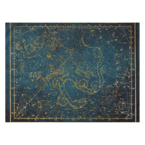 Vintage Illustrated Dark Blue  Gold Star Map Tablecloth