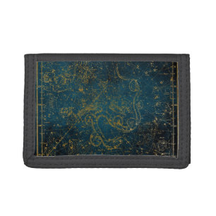 Vintage Illustrated Dark Blue & Gold Star Map Tri-fold Wallet