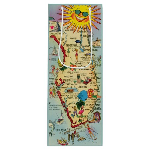 Vintage Illustrated Florida Map Wine Bag