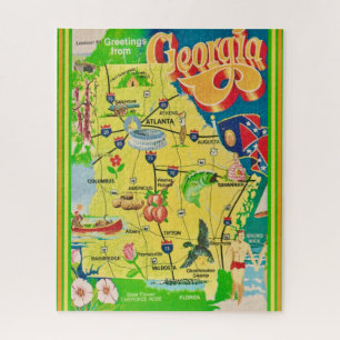 Vintage Illustrated Georgia Map Jigsaw Puzzle