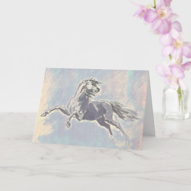 Vintage Illustrated Horse Dreamy Art Note Card (Orchid)