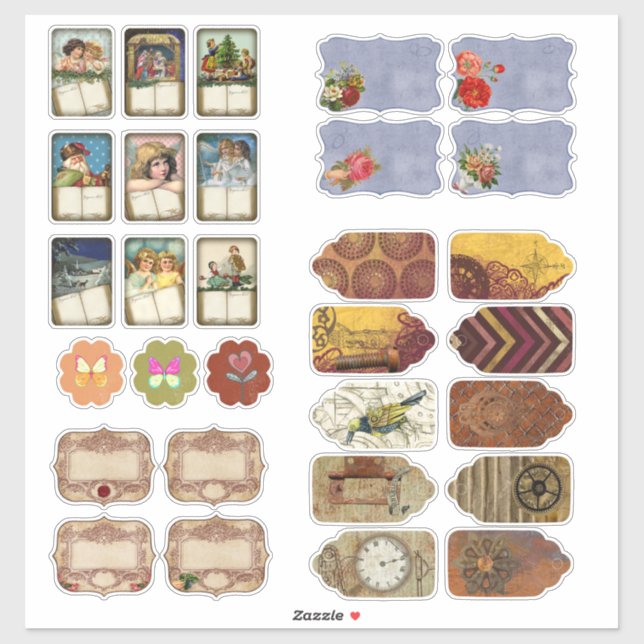 Vintage Illustrated Jornal Planner Scrabooking Sticker (Sheet)