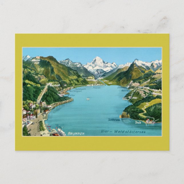 Vintage illustrated map Lake Lucerne Postcard (Front)