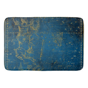Vintage Illustrated Mid Blue & Gold Star Map Bath Mat