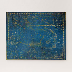 Vintage Illustrated Mid Blue & Gold Star Map Jigsaw Puzzle