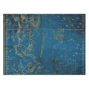 Vintage Illustrated Mid Blue & Gold Star Map Tablecloth