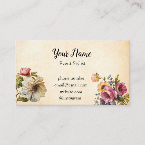 Vintage Illustrated Multicolor Flowers Business Card