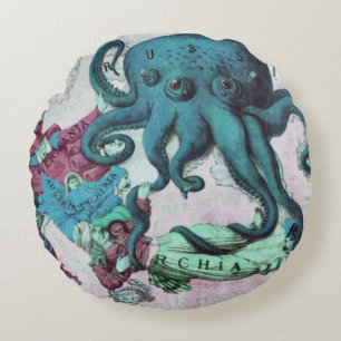 Vintage Illustrated Nautical Map Mediterranean Sea Round Pillow