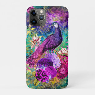 Vintage Illustrated Peacock Grunge Pattern iPhone 11 Pro Case
